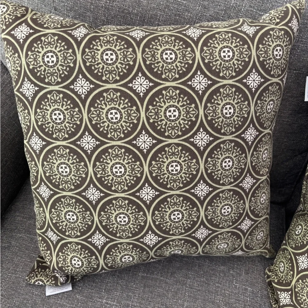 Restoration Hardware Olive Green Brown Set Of 2 Throw Pillows NICE Made In USA
